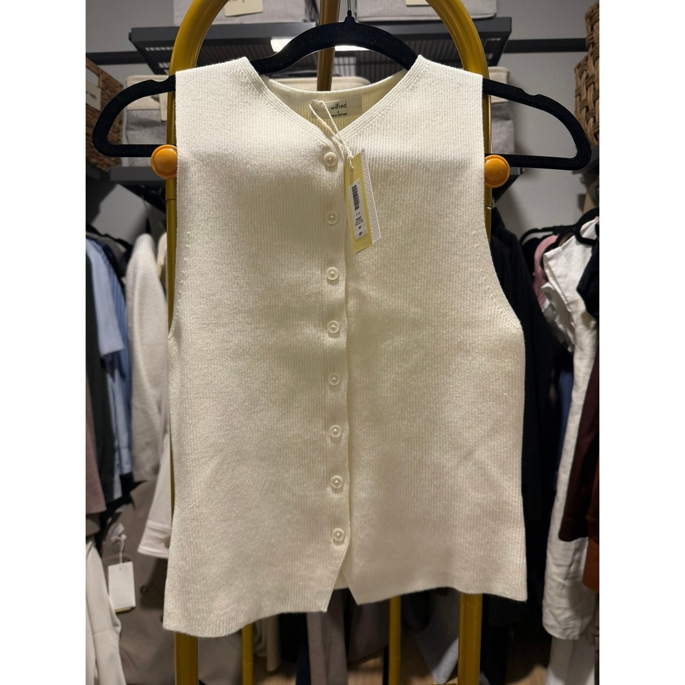 Wilfred Croquet Vest Light Birch Ribbed Knit Button Front Sweater Tank NEW S/P